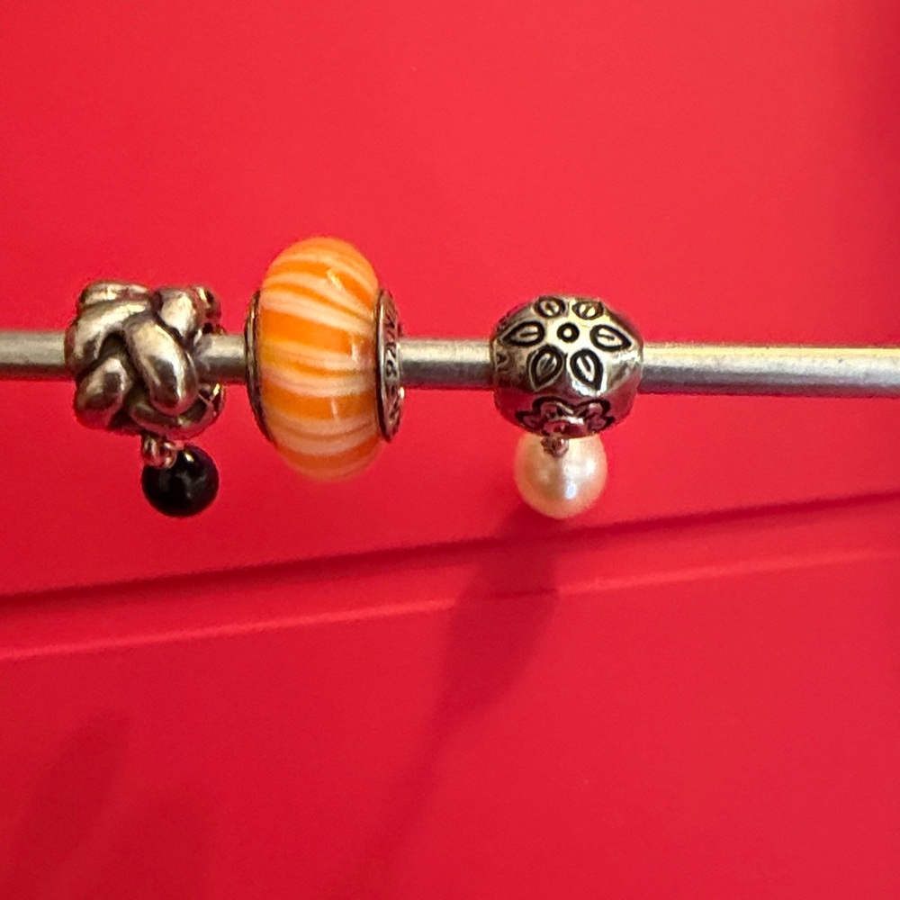 Pandora Orange, Black and Silver Dangle Charm Beads